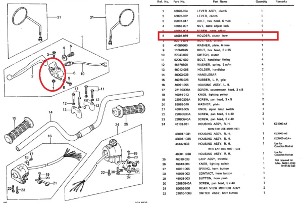 HALTER KUPPLUNGSHEBEL MIT KABELANSCHLUSS (ORIGINAL KAWASAKI)
