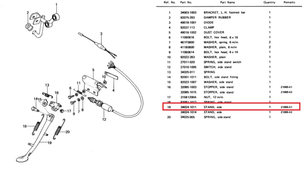 SEITENSTÄNDER "NOS" Z1000A1 (DEUTSCHE AUSFÜHRUNG) (ORIGINAL KAWASAKI)